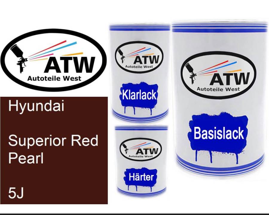Hyundai, Superior Red Pearl, 5J: 500ml Lackdose + 500ml Klarlack + 250ml Härter - Set, von ATW Autoteile West.